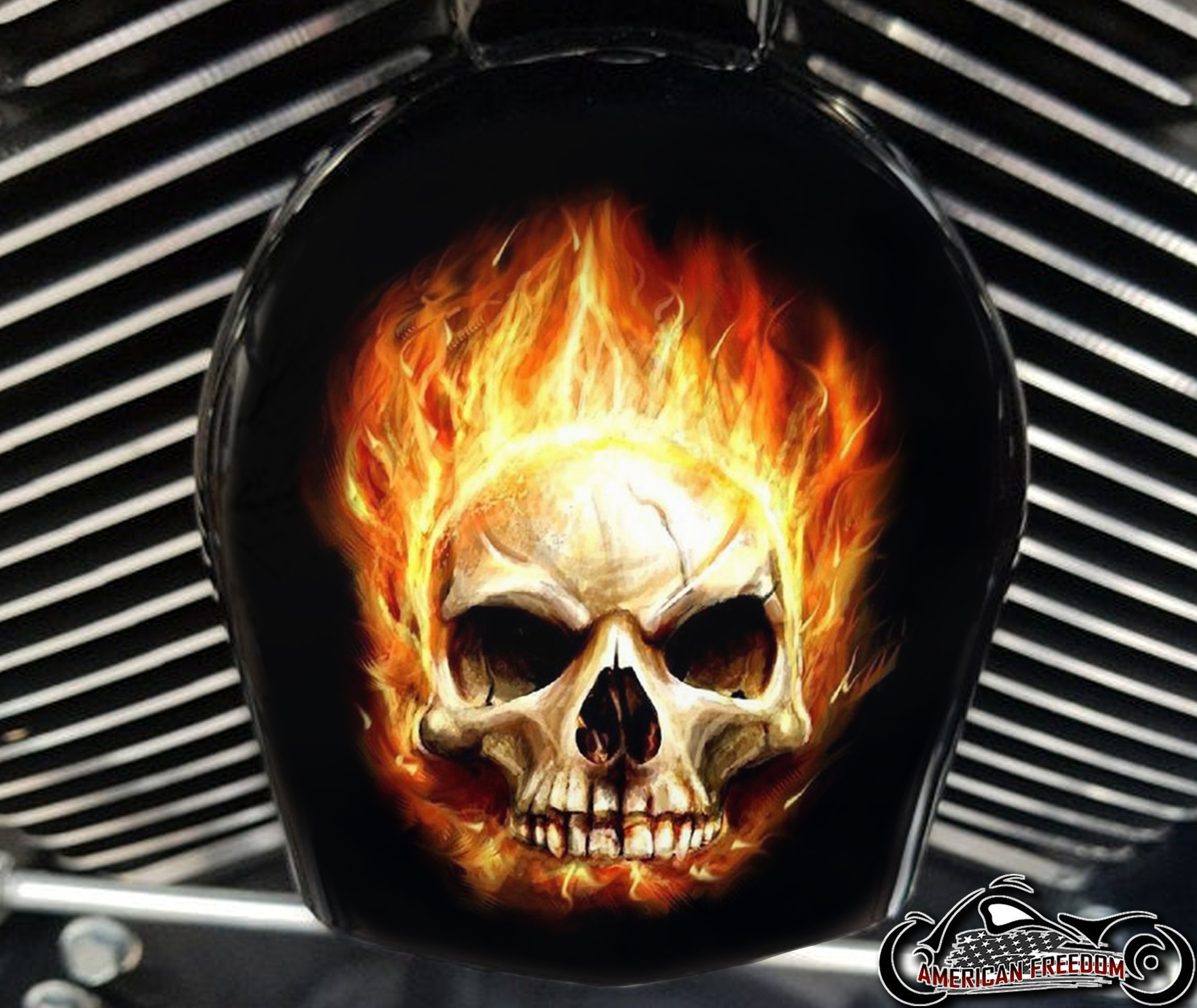 Custom Horn Cover - Fire Skull 2